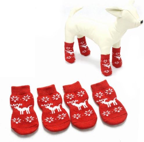 Non-Slip Bubble Pet Socks Red Elk Pattern Christmas Pet Socks.