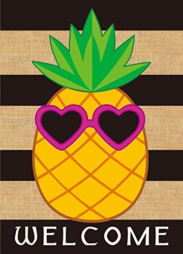 JoyPlus Welcome Summer Pineapple Sunglasses Garden Flag - Vertical Double Sided Summer Decorative Rustic/Farm House Small Decor Flags Set for Indoor &amp; Outdoor Decoration, 12 X 18 Inch