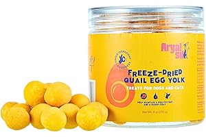 Arya Sit! - Freeze-Dried Single Ingredient Treat (Quail Egg Yolk) for Dogs and Cats - High Protein · Rich in Lecithin for Healthy Coat · No Artificial Ingredients · 4 oz/8 oz