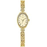 CARLIEN Fashion Vintage Gold Oval Quartz Watches for Women - Alloy Steel Band Slim Bracelet - Roman Numerals Numbers - Dainty Elegant Dress Wristwatch Waterproof