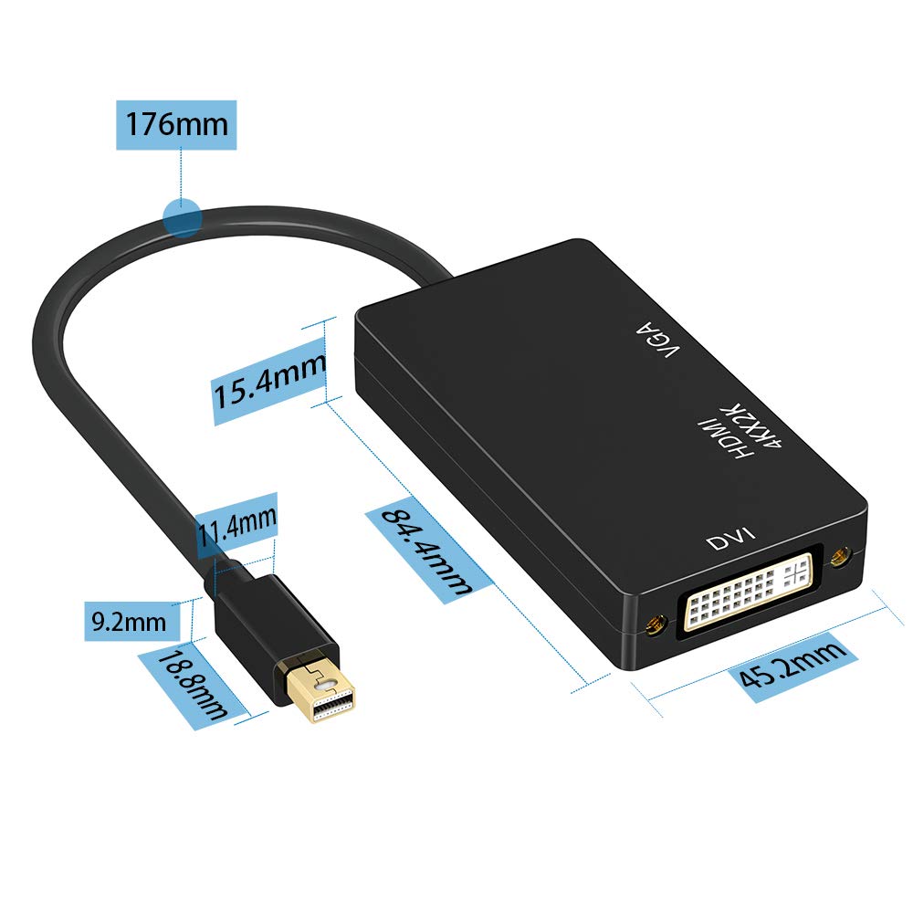ABLEWE Mini DisplayPort to HDMI VGA DVI Adapter, 4K Mini DP Thunderbolt Video Display Converter for MacBook Air Microsoft Surface Pro 3/4 Surface Book ThinkPad Google Chromebook