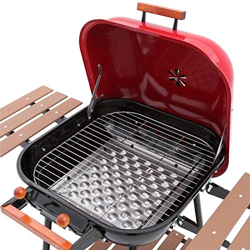 Americana Swinger Charcoal Grill with Two Side Tables, Red - Thumbnail 2