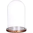 Moonlear Glass Cloche Bell Jar Display Dome with Wooden Base Dia 5.9" x H 10" (coffee wood base)