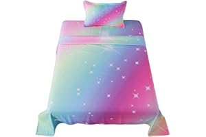 ADASMILE A & S Rainbow Sheets Twin Size for Girls Tie Dye Bed Set for Kids Women Glitter Star Themed Deep Pocket Fitted Sheet with Pillow Shams Girly Rainbows Bedding Set Home Decor