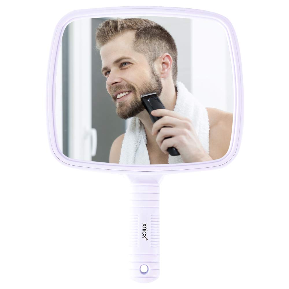 xnicx Hand Mirror Professional Hand Held Mirror Barbers Shaving Salon Mirrors Hairdressers Compact Mirror Tool with Handle for Travel Festival Essentials White
