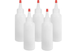 Ninsula 5Pcs Squeeze Bottles, 4 Oz Plastic Condiment Squeeze Bottles with Red Twist Top Cap, Empty Squeeze Bottles for Sauces, Ketchup, Mustard, Syrup, Oil, Dressings, Travel, Lab, and Crafts