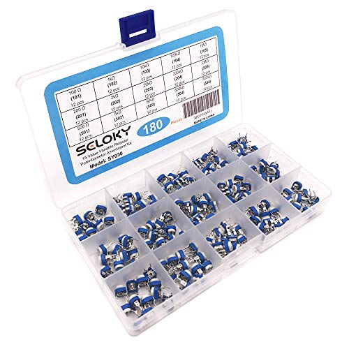 Seloky 180 Pcs 15 Value 100 ohm- 2M ohm Trimpot Variable Resistor 6mm Potentiometer Assortment Kit - Thumbnail 2