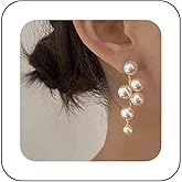 Sttiafay Boho Pearl Drop Earrings Long Pearl Tassel Earrings Gold Cluster Pearl Stud Earrings Bridal Pearl Earrings Wedding Earrings Jewelry for Women