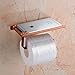 Beelee SUS 304 Stainless Steel Wall Mount Toilet Paper Holder, SUS304 Stainless Steel Bathroom Tissue Holder with Mobile Phone Storage Shelf, Rose Golden
