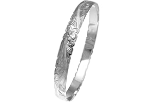 Arthur's Jewelry 925 Sterling Silver Hawaiian Scroll Plumeria Flower 8mm Cut Out Edge Bangle Size 7-9