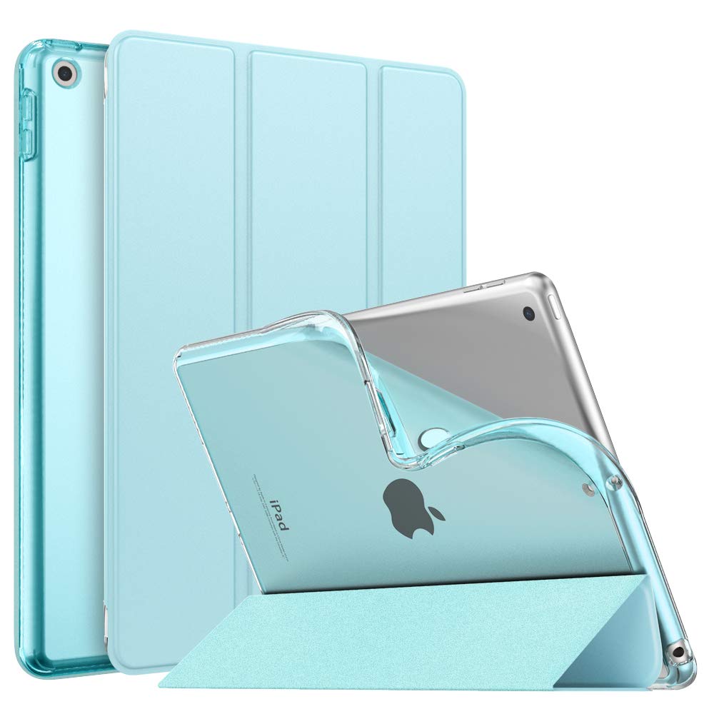 MoKo Case for iPad 9th Generation 2021/ iPad 8th Generation 2020/ iPad 7th Generation 2019, Soft Translucent TPU Frosted Back Cover Slim iPad 10.2 inch Case with Stand, Auto Wake/Sleep, Sky Blue