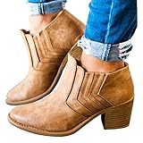Younsuer Women's Autumn Winter Chunky Low Heel Chelsea Round Toe Faux Stacked Ankle Bootie