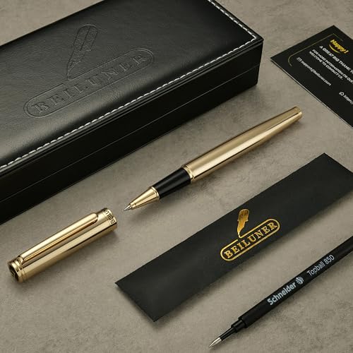 BEILUNER Luxury Roller Pen, 24K Gold Details, Noble and Elegant Designs, Schneider Refill, Best Gift Set for Men and Women, Professional, Executive Office - Gold