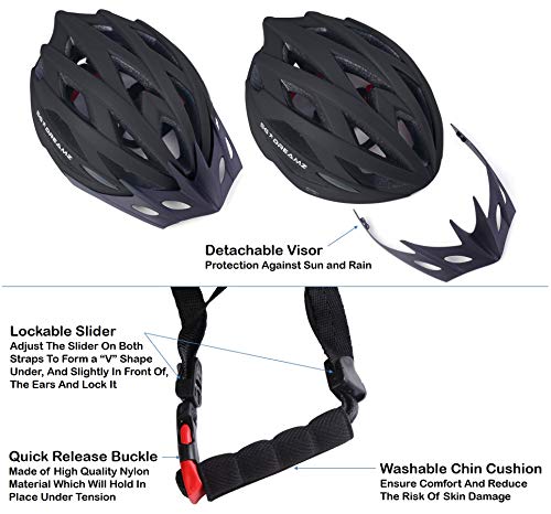 Adult Helmet with LED Light and Detachable Visor - Bicycle Cycling Mountain Bike Helmet for Men and Women - Adjustable Dial for Head Size 21.6" to 24" (M to L) - CPSC Certified (MT303+LED+MtBlack+V2) - Thumbnail 5