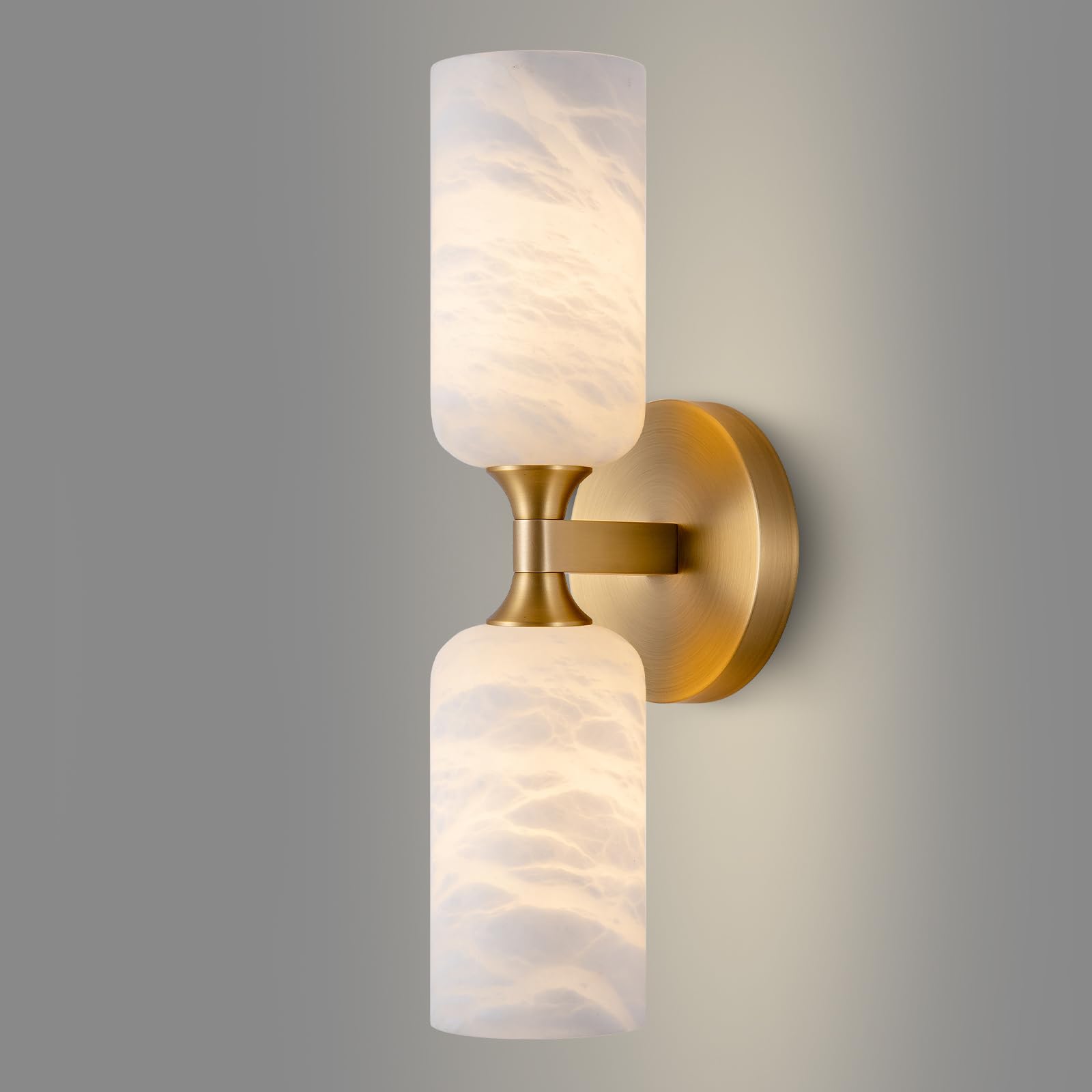 Photo 1 of CEENWE Alabaster Wall Sconce, 14in Modern Spanish Natural Marble Bathroom Vanity Sconces, Unique Indoor Brass Wall Lighting,Gold Fixtures Decor for Bedroom Living Room Staircases