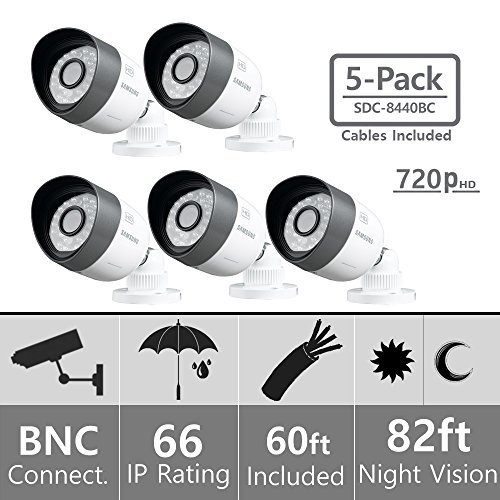 (Set of 5) SDC-8440BC Samsung 720P AHD Bullet Cameras with 60ft Cables Supported on SDH-B3040 and SDH-C5100