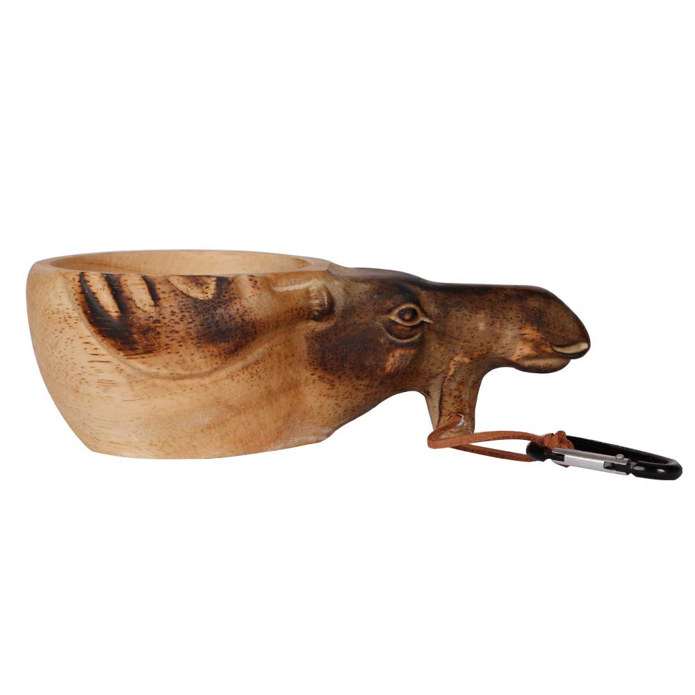 OYL Deer Design Wood Kuksa Cup,Nordic Lapland Finnish Cup,Portable Travel Bushcraft epuipment Camping Mug 200ML