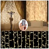 Battery Operated Curtain String Lights,300 LED Icicle Window Background Fairy Lights [Remote,8 Mode,Timer,9.8 ft &times;9.8 ft, Dimmable,] Decoration Lights for Outdoor Wedding,Camping,RV,BBQ Party