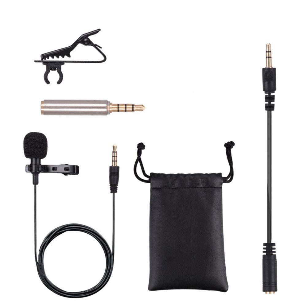 ANCLLO Lavalier Lapel Microphone 3.5mm Professional Omnidirectional Condenser Mic with Headphone Jack Adapters for Smartphone Camera Live-steam Podcast Interview