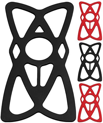 4-Pack Bike Motorcycle Phone Mount Tether – X Web Grip Silicone Cell Phone Holder Band – Universal Elastic Rubber Security Strap for Mountain & Road Sports Bicycle Handlebar Cradle (2 Black & 2 Red)