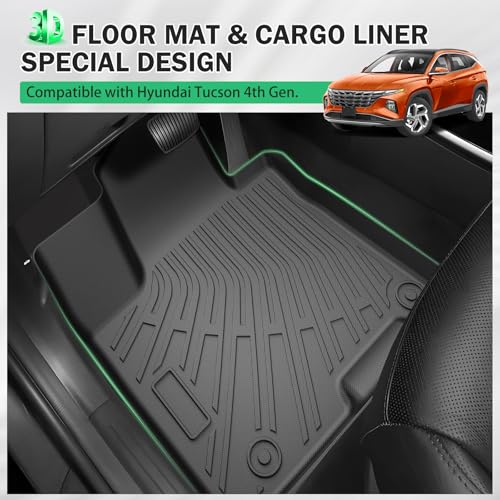 All Weather Floor Mats & Cargo Liner for 2022-2025 2026 Hyundai Tucson (Not Fit Hybrid/PHEV), Custom Fit 1st & 2nd Row with Trunk Mat Back Seat Cover Protector Full Set for Tucson Accessories Heavy