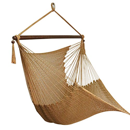 Best Sunshine Large Caribbean Hammock Hanging Chair with Footrest, Large Hammock Net Chair, Polyester (Rice white)