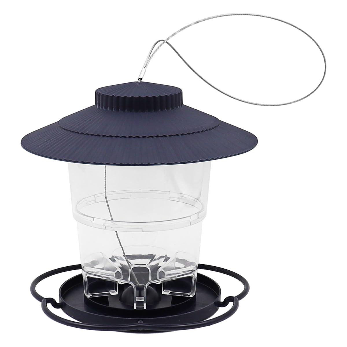 POFET Hanging Bird Feeders for Outdoors, Adjustable Feeder with Sturdy Wire and Roof, Plastic Bird Feeder for Garden, Terrace (Blue)