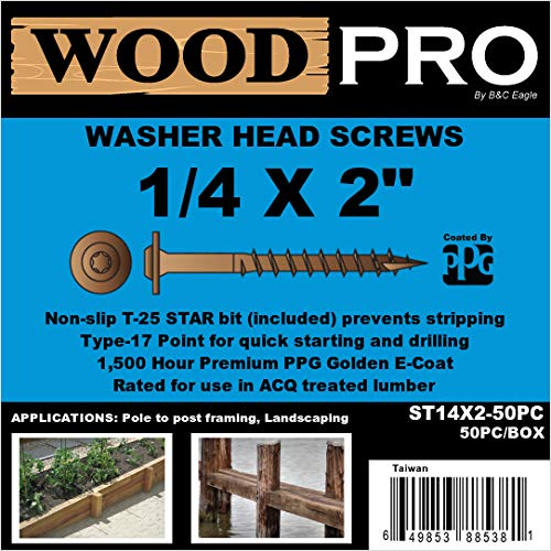 WoodPro Fasteners ST14X2-50PC 1/4-Inch by 2-Inch Length Round Washer Head Exterior Wood Screws, 50-Pack - Thumbnail 2