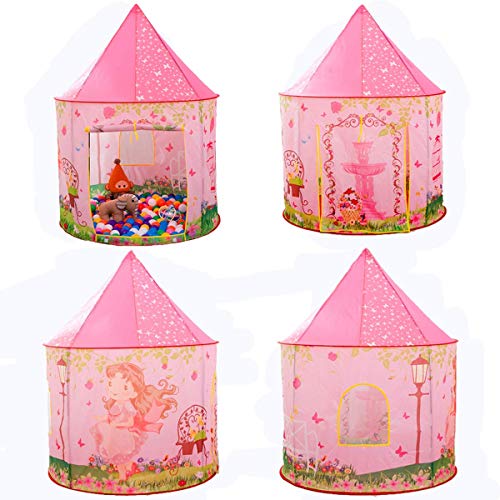 Anyshock Kids Large Tent, Princess Castle Play Tent Girls Pop Up Baby Toys Dollhouse Outdoor and Indoor Playhouse Tent for 1-8 Years Old Kids Boy Toddler Infant (No Balls&LED Light,Princess Pink)