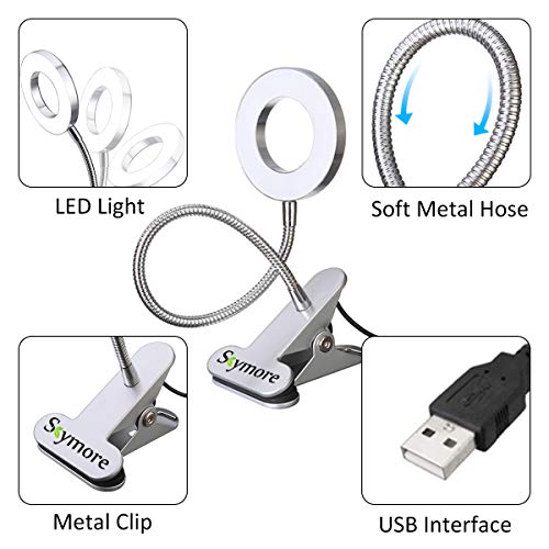 Skymore LED Book Light, Clip Reading Light, USB Interface, 2 Brightness(Warm/White) with Eye Protection, Perfect for Night Reading, Tattoo, Nail Art & Eyebrow Make Up Tattoo Lamp - Thumbnail 5