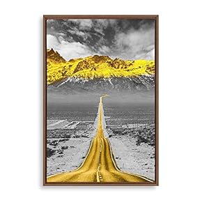 Framed Canvas Wall Art Golden Road Canvas Prints Home Artwork Decoration for Living Room,Bedroom - 16x24 inches