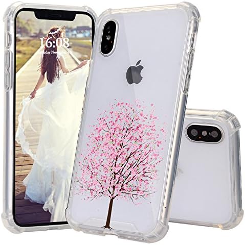 iPhone X Case, JEXICASE Cherry Blossoms Tree Girl Pattern Clear Shock Absorption Technology Bumper Hybrid Protective Cover Case for iPhone X 5.8" 2017