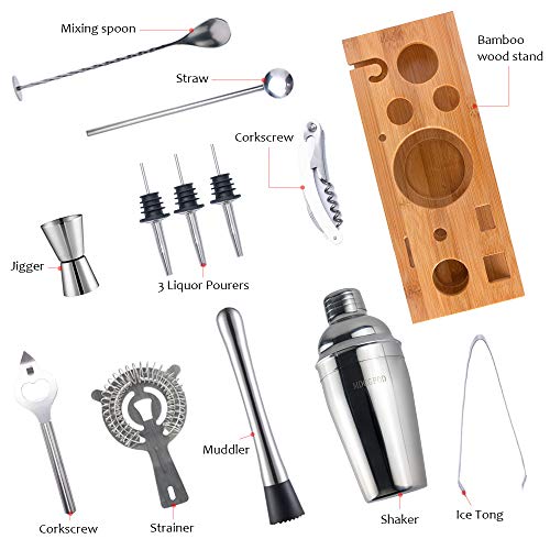 Labeol Cocktail Shaker Set Cocktail Mixing Set Edelstahl Bar Zubehör 12 Teiliges mit Bambus Aufbewahrung für Zuhause… – Bild 3