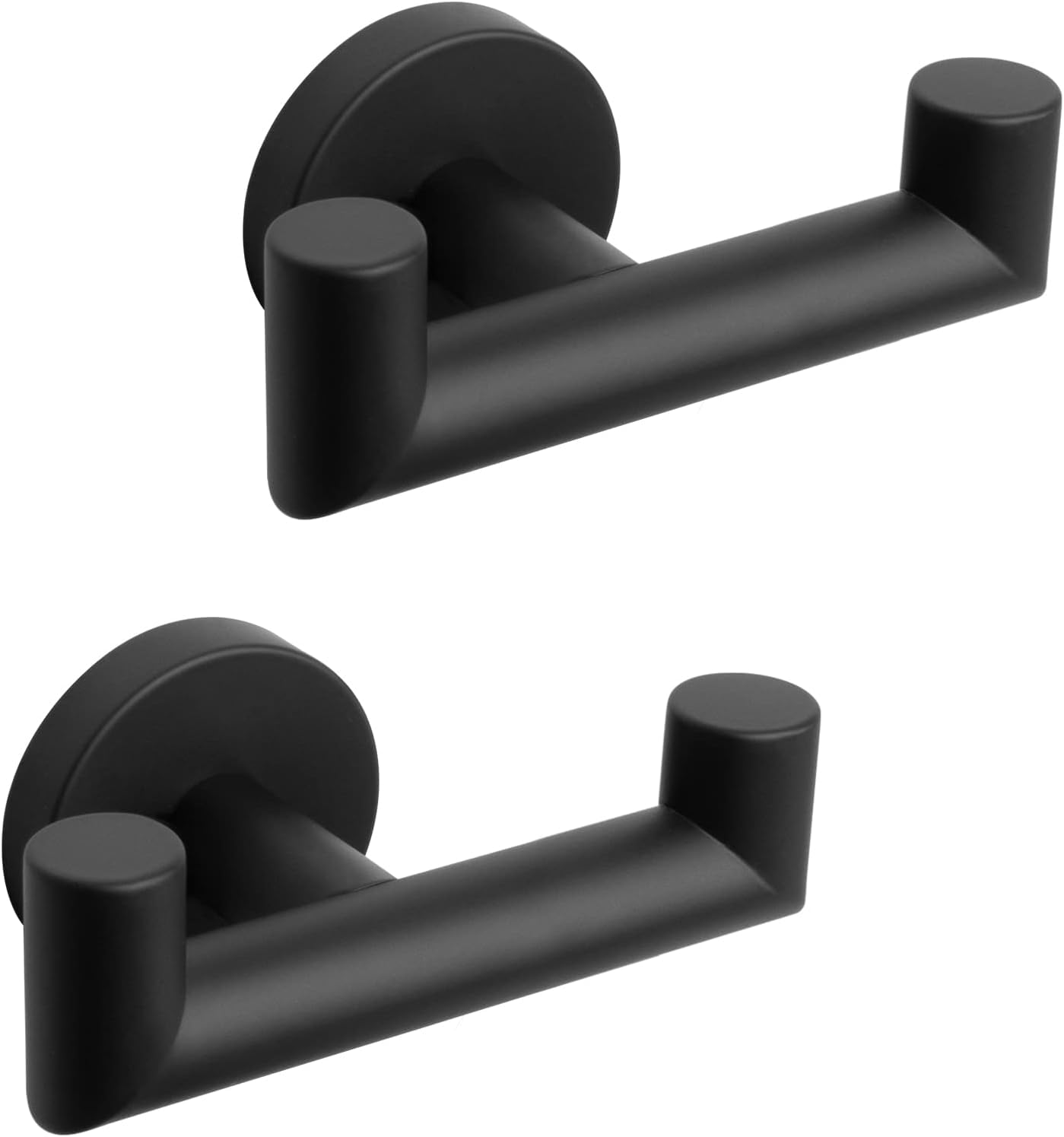 QNIIAED 2 Pcs Double Door Hooks，Bathroom Towel Hooks Screw in SUS 304 Stainless Steel Heavy Duty Robe Coat Hooks Wall Mounted for Bedroom or Kitchen(Matte Black)