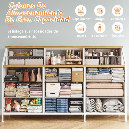 FL FASHION LEADER Cómoda de Dormitorio con 13 cajones, cómoda Grande con Espacio de Almacenamiento, Estructura de Metal, para Dormitorio, (Blanco)