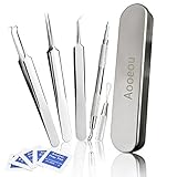 Remover Blackhead Tool , Aooeou Curved Blackhead Tweezers Kit Whitehead Pimple Acne Comedone Extractor Splinter Professional Stainless Steel Needle Kit Gift Alcohol Pad