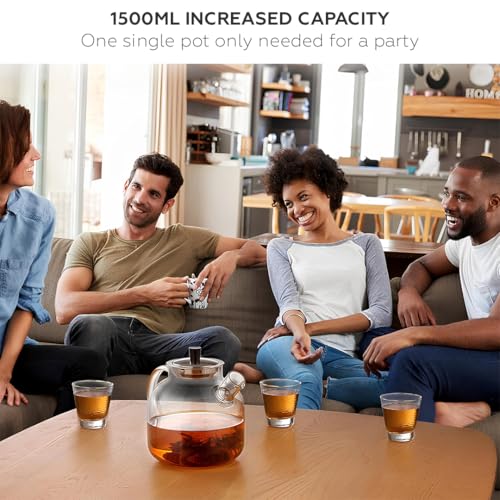 AMROAH 1500ml (50oz) Large Round Glass Teapot with Removable Stainless Steel Infuser Strainer, Borosilicate Heat Resistant Stovetop Safe Glass Tea Kettle Blooming & Loose Leaf Tea Maker