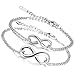 Flongo Womens Ladies 2PCS Elegant Stainless Steel Infinity Love Valentine Anniversary Link Bracelet,Girl Infintiy Endless Anklet,Wedding Engagement Wrist Bracelet