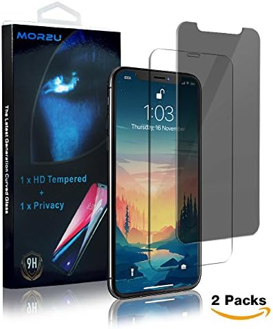 iPhone x Clear Privacy Screen Protector, MOR2U Anti-spy Privacy Security Screen Protector (Upgraded) + HD Tempered Glass Screen Protector Film for Apple iPhone x/10 (0.3mm, 9H, 2 Packs)