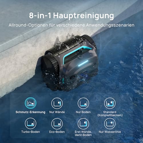 WYBOT (New Model) C2 Vision-A Wireless Pool Robot Battery with AI Camera, 8 Modes, Strong Suction, Dual Filter, Waterline, Pool Robot Battery Wall and Floor, App Teal Green