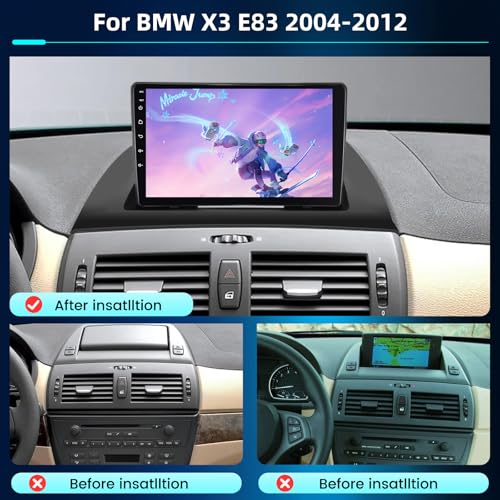 NHOPEEW 4+64G Car Stereo for BMW X3 E83 2004-2012 - 9 Inch Android Stereo with Wireless Carplay and Android Auto - Mirror Link Steering Wheel Controls Split Screen+ Rear Camera and Microphone