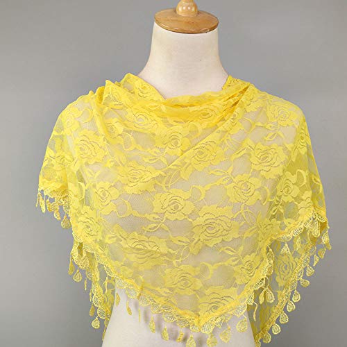 Clearance Sale!❄❄Women Clearance Lace Tassel Rose Floral Hollow Scarf Shawl Lady Wraps Scarves (Yellow)