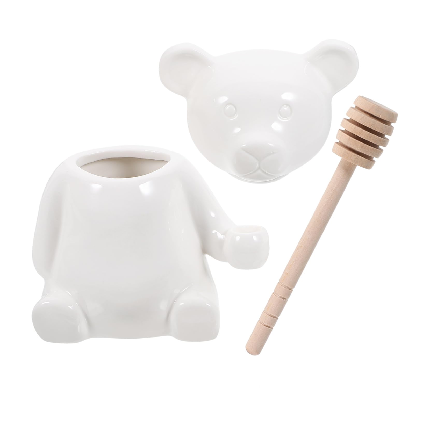 PHENOFICE 1Set Ceramic Bear Honey Jar with Dipper Stick Cute Cartoon Honey Storage Container for Syrup and Honey Decorative Ceramic Pot for Kitchen and Dining