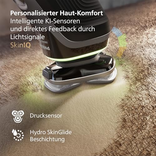 Rasierer i9000 Prestige, Nass- und Trockenrasierer für Herren mit integriertem Trimmer, dunkelgrau, Drucksensor, Reinigungsstation, Ladestation und Reiseetui (Modell XP9202/30)