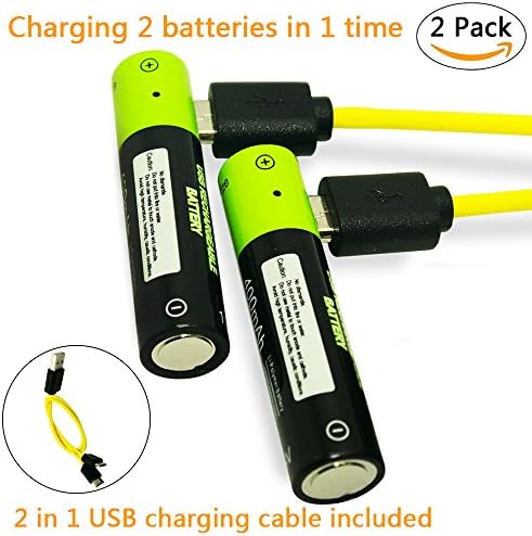 Lithium AAA Batteries Pack Rechargeable with 2 in 1 Micro USB charging cable (2 pack)