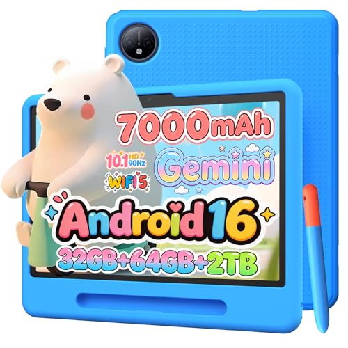 Luzglo P10 Kid Tablet 10 Inch, Android 16 Tablets, Gemini AI, 90Hz, 32GB RAM+64GB ROM, 7000mAH, 5G WiFi, Face ID, OTG, GPS, Tablet with Pencil, Tablet for 7-10 Years, Blue