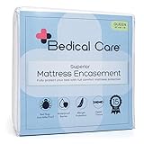 Bedical Care Mattress Encasement / Protector: Hypoallergenic Cotton Terry with Waterproof Coating, Zippered, Velcro Flaps | Protects Against Bedbugs, Dust Mites & Allergens, Queen