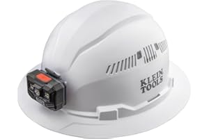 Klein Tools 60407RL Hard Hat, Rechargeable Headlamp, Vented, Full Brim Style, Padded Self-Wicking Odor-Resistant Sweatband, White