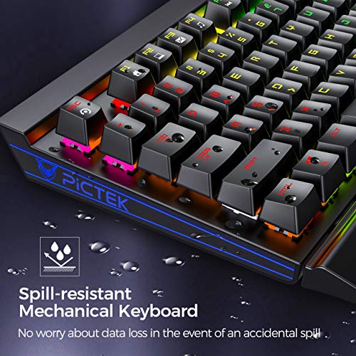 PICTEK Mechanical Gaming Keyboard [2019 Upgraded], Diverse Full-Spectrum Backlight Keyboard, 108 Keys Blue Switches/Detachable Wrist Rest Wired USB Keyboard, Computer Keyboard for PC Gamer - Thumbnail 5