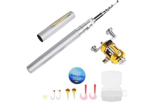 Pocket Pen Fishing Rod and Reel Combo Set with Line Soft Lures Jig Hooks Accessories Aluminum Alloy Portable Tackle Kit